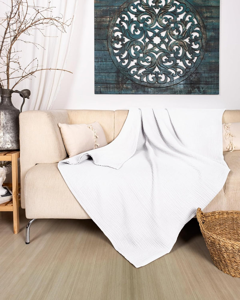 Premium Mousseline Sprei – 100% Katoen – Extra Zachte Katoenen Deken als Knuffeldeken, Bedsprei – Warme Woondeken in verschillende maten (Wit) - LAYNENBURG