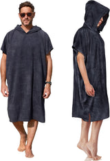 Microvezel badstof surfponcho voor volwassenen (uniseks) – badponcho/badjas voor sauna, dames en heren –  Zwart Kato Tirrinia