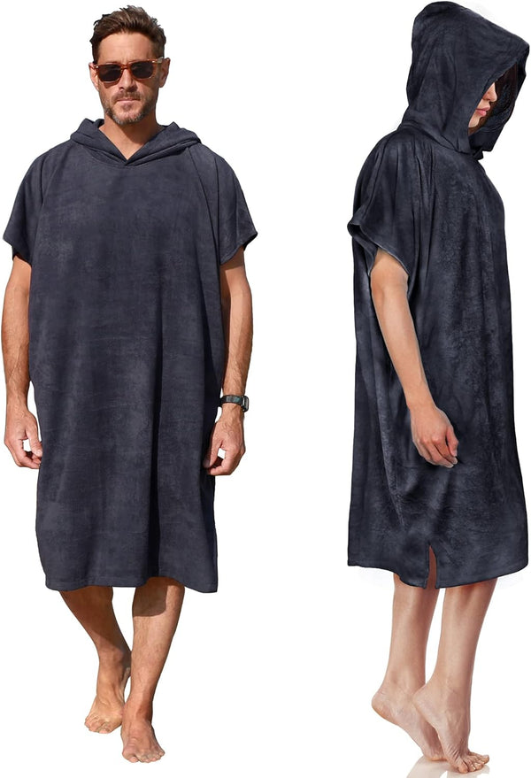 Microvezel badstof surfponcho voor volwassenen (uniseks) – badponcho/badjas voor sauna, dames en heren –  Zwart Kato Tirrinia