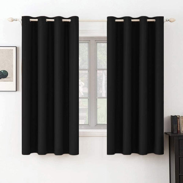 Set van 2 Zwarte gordijnen met Ringen voor woon- en slaapkamer - Diverse maten MIULEE