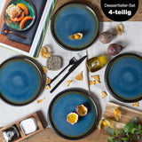 Stevig 4 x Kleine Borden 21 cm – Aardewerken Borden Set als Dessertborden, Taartborden, Ontbijtborden – Serviesset voor Serveren - Moritz & Moritz Blauw
