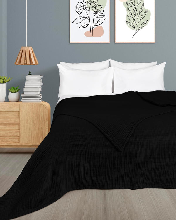 Premium Mousseline Sprei – 100% Katoen – Extra Zachte Katoenen Deken als Knuffeldeken, Bedsprei – Warme Woondeken in verschillende maten (Zwart) - LAYNENBURG