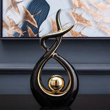 Zwart & Goud Keramisch Beeld - Moderne Abstracte Sculptuur - Woondecoratie, Tafeldecoratie