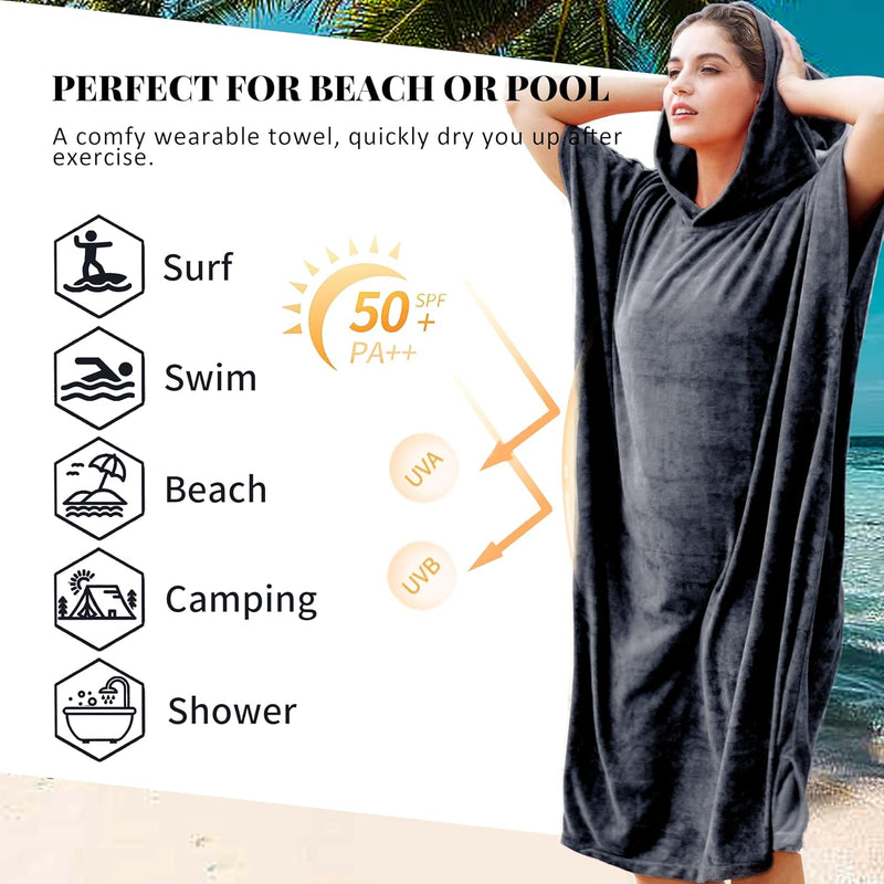 Microvezel badstof surfponcho voor volwassenen (uniseks) – badponcho/badjas voor sauna, dames en heren –  Zwart Kato Tirrinia