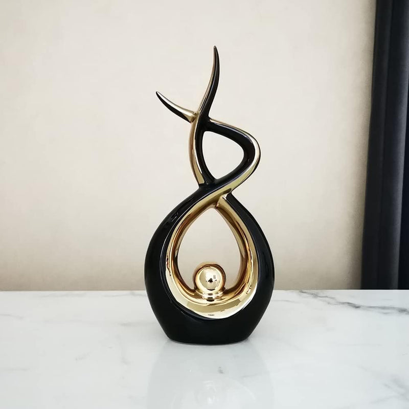 Zwart & Goud Keramisch Beeld - Moderne Abstracte Sculptuur - Woondecoratie, Tafeldecoratie