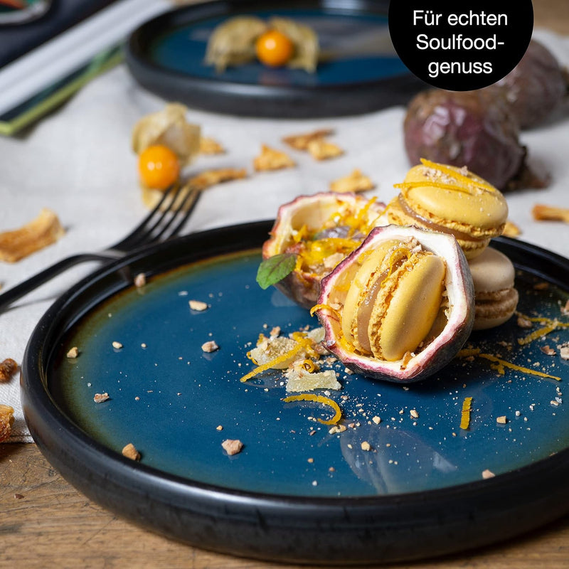 Stevig 4 x Kleine Borden 21 cm – Aardewerken Borden Set als Dessertborden, Taartborden, Ontbijtborden – Serviesset voor Serveren - Moritz & Moritz Blauw