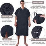 Microvezel badstof surfponcho voor volwassenen (uniseks) – badponcho/badjas voor sauna, dames en heren –  Zwart Kato Tirrinia