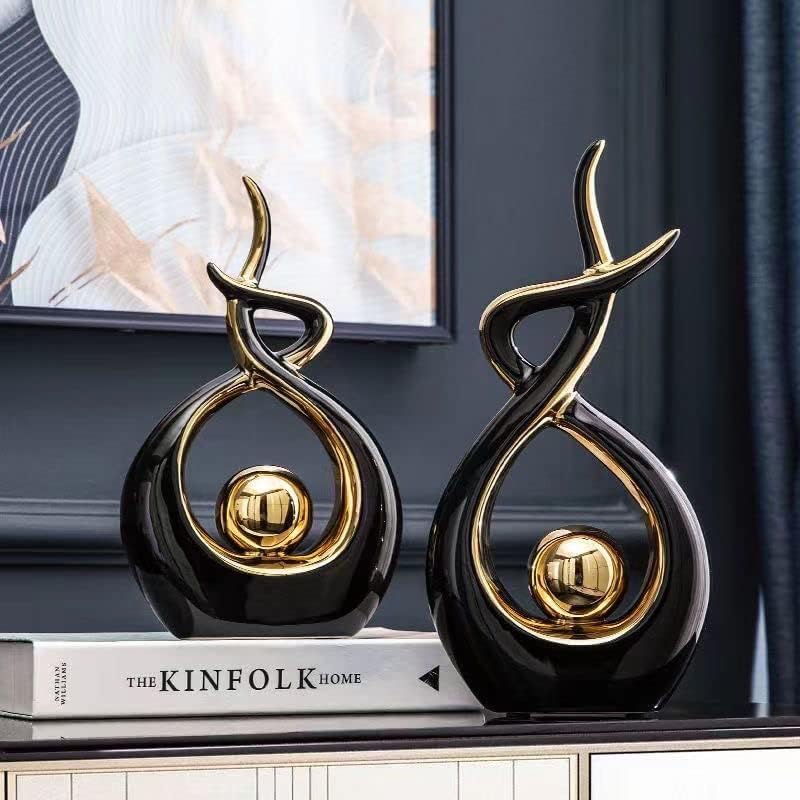 Zwart & Goud Keramisch Beeld - Moderne Abstracte Sculptuur - Woondecoratie, Tafeldecoratie