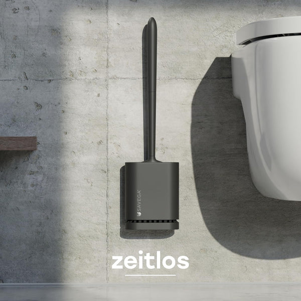 Moderne toiletborstel voor wandmontage zonder boren - Siliconen toiletborstel met platte en flexibele kop – zwart, mat, set van 1 - SAVEGA