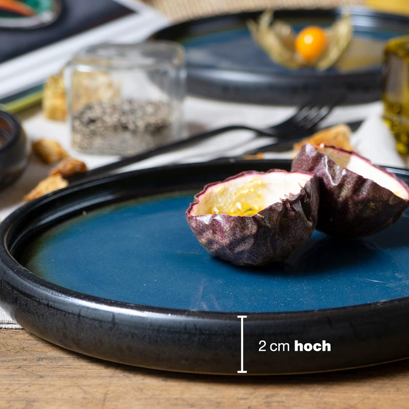 Stevig 4 x Kleine Borden 21 cm – Aardewerken Borden Set als Dessertborden, Taartborden, Ontbijtborden – Serviesset voor Serveren - Moritz & Moritz Blauw