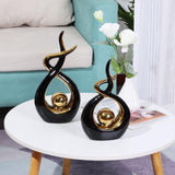 Zwart & Goud Keramisch Beeld - Moderne Abstracte Sculptuur - Woondecoratie, Tafeldecoratie