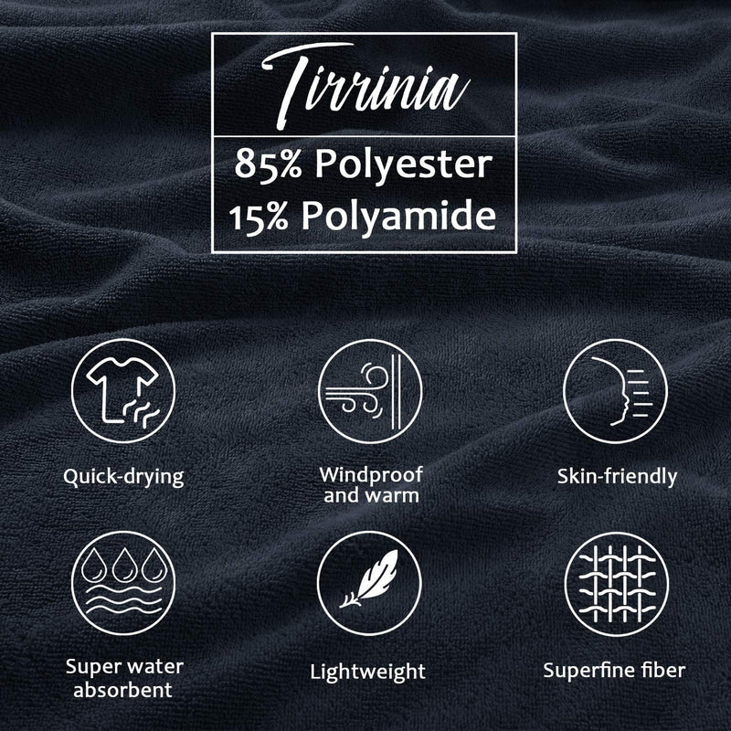Microvezel badstof surfponcho voor volwassenen (uniseks) – badponcho/badjas voor sauna, dames en heren –  Zwart Kato Tirrinia