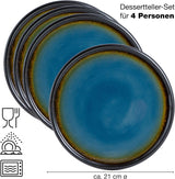 Stevig 4 x Kleine Borden 21 cm – Aardewerken Borden Set als Dessertborden, Taartborden, Ontbijtborden – Serviesset voor Serveren - Moritz & Moritz Blauw