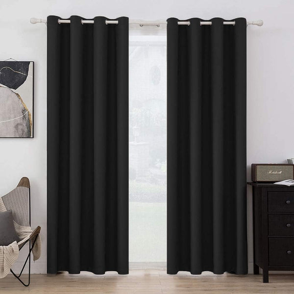 Set van 2 Zwarte gordijnen met Ringen voor woon- en slaapkamer - Diverse maten MIULEE