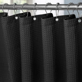 Wafeldouchegordijn met metalen ringen - textiel badgordijn, waterdicht douchegordijn - zwart - VANZAVANZU