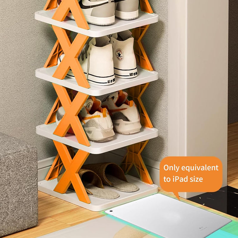 Opvouwbaar schoenenrek - Verticaal kunststof schoenenrek zonder Installatie, Schoenenrek - (Oranje, 6 Lagen) - KMQRDZi