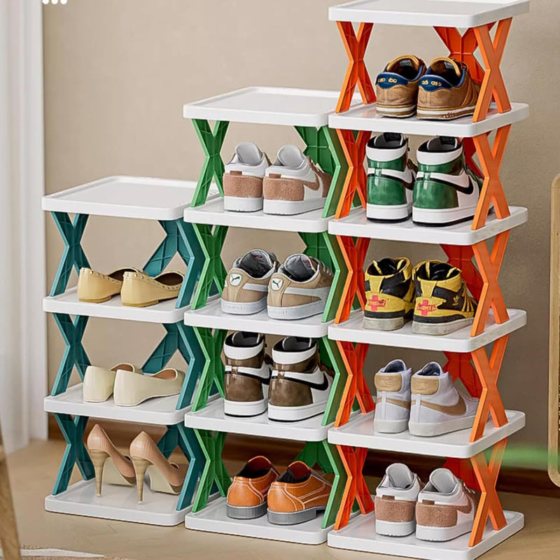 Opvouwbaar schoenenrek - Verticaal kunststof schoenenrek zonder Installatie, Schoenenrek - (Oranje, 6 Lagen) - KMQRDZi