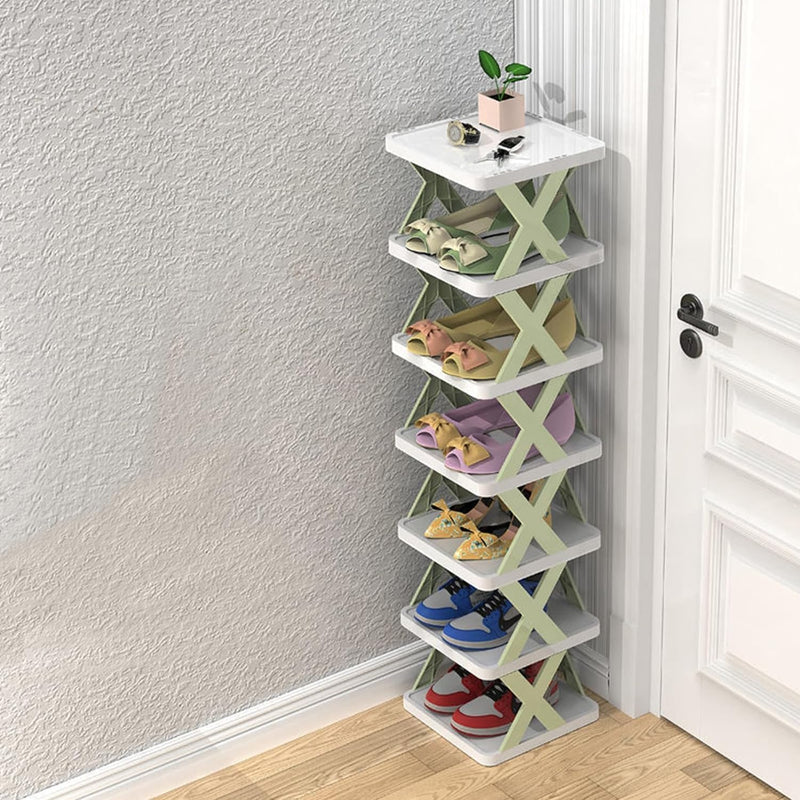 Opvouwbaar schoenenrek - Verticaal kunststof schoenenrek zonder Installatie, Schoenenrek - (Groen, 6 Lagen) - KMQRDZi