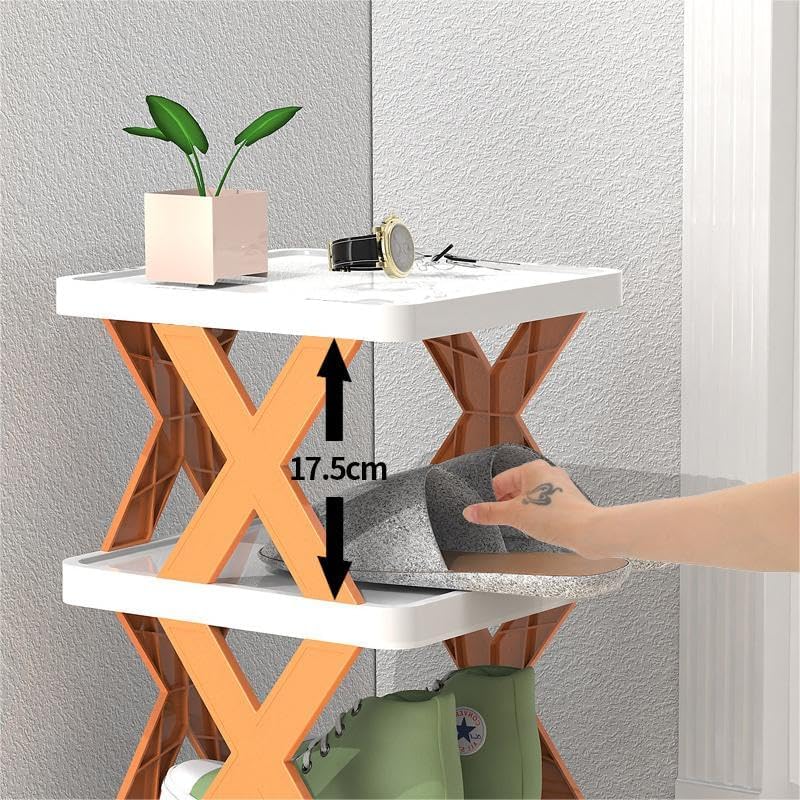Opvouwbaar schoenenrek - Verticaal kunststof schoenenrek zonder Installatie, Schoenenrek - (Oranje, 6 Lagen) - KMQRDZi