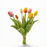 Tulip Bouquet - Vibrant Mix - ‘Real Touch’ Artificial Tulips - 7 Tulip Stems - 40 Cm