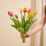 Tulip Bouquet - Vibrant Mix - ‘Real Touch’ Artificial Tulips - 7 Tulip Stems - 40 Cm
