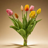 Tulip Bouquet - Vibrant Mix - ‘Real Touch’ Artificial Tulips - 7 Tulip Stems - 40 Cm