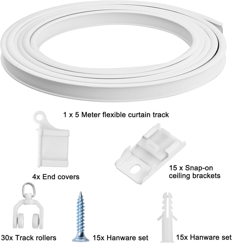 5 meter flexibele plafondgordijnrail - gebogen gordijnrail met montageaccessoires - Wit Catime